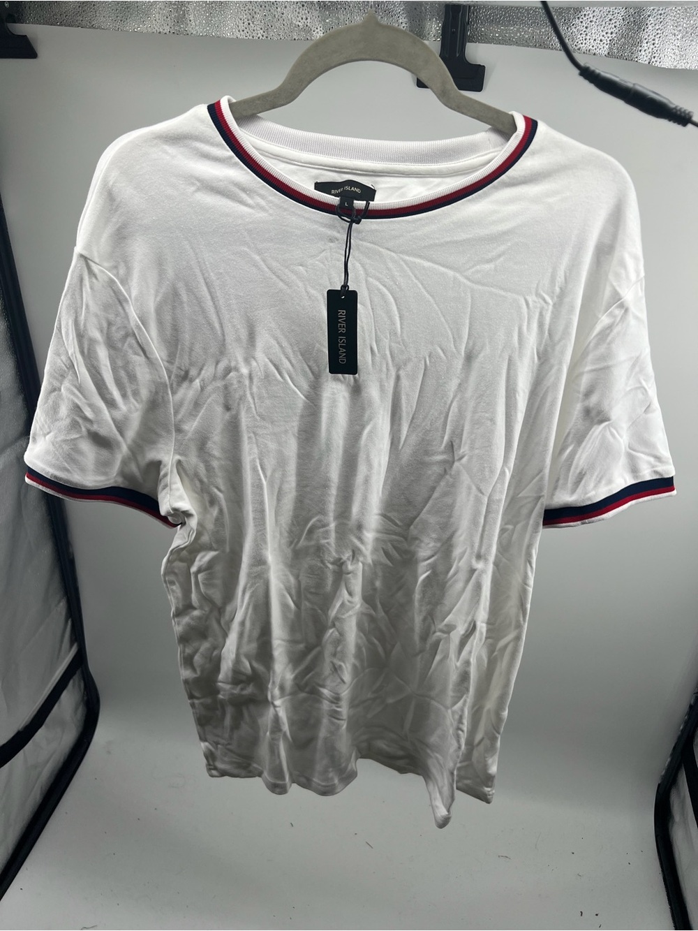 River Island White Tee with Red and Navy Contrast Trim